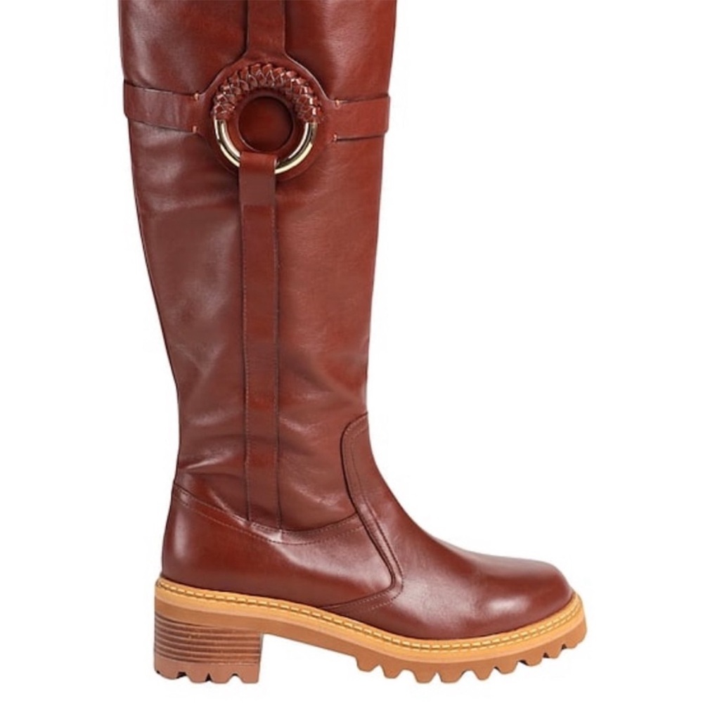 Brown Leather Calf-High Boots